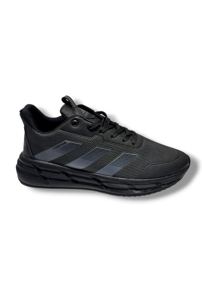 Adistar 018-26 Baskı Deri Anatomik Erkek Sneaker Siyah Füme