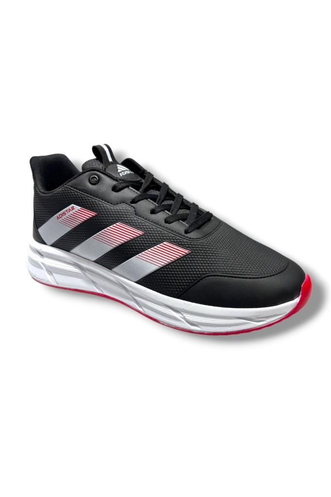 Adistar 018-26 Baskı Deri Anatomik Erkek Sneaker Siyah Beyaz Kırmızı