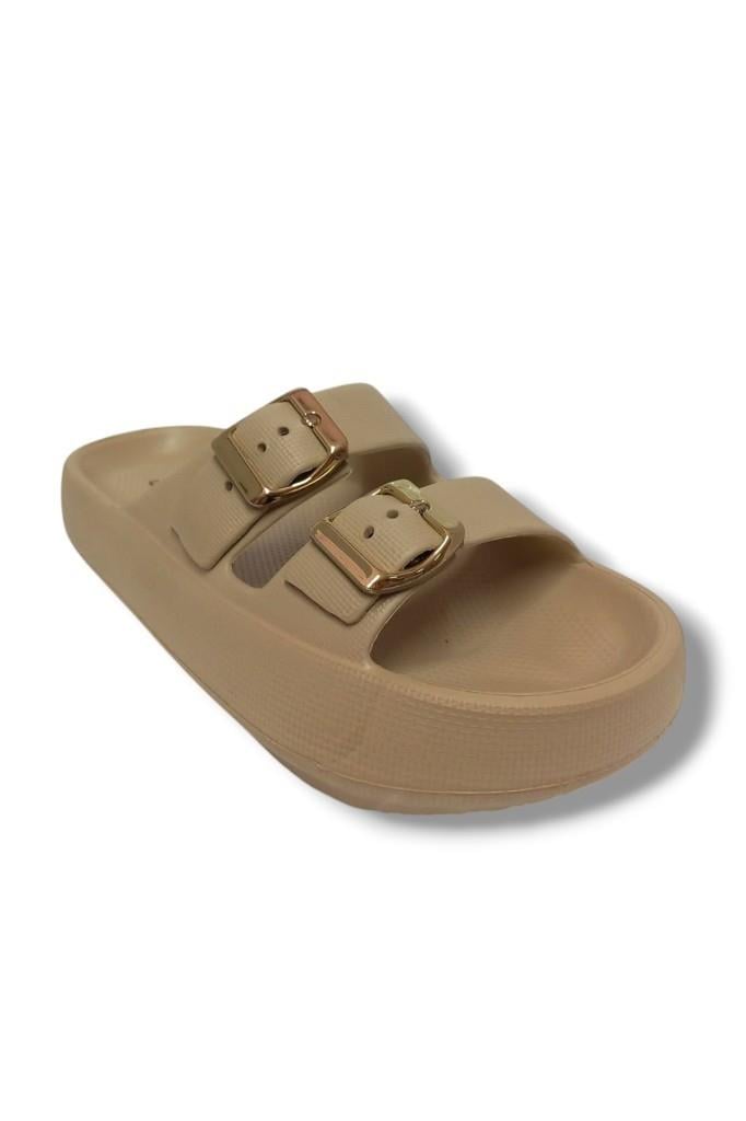 Akınal E282.Z.0003-25 Eva Çift Bant Anatomik Terlik Bej Altın 36-40