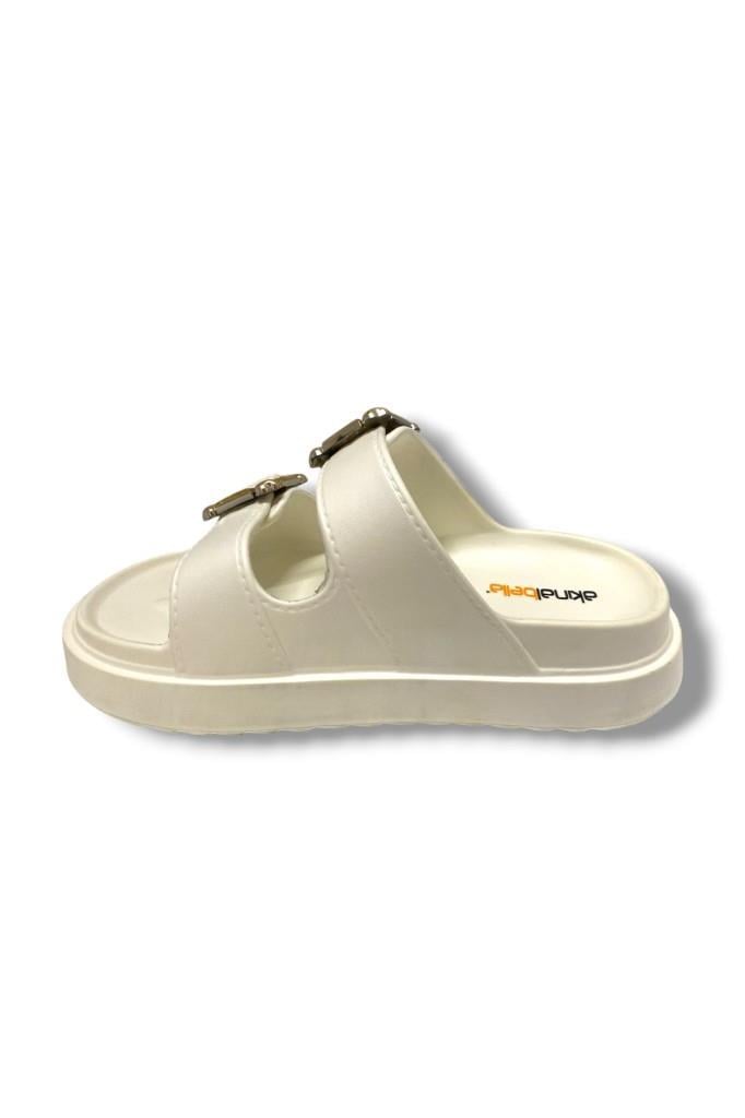 Akınal E474.Z.0000-25 Eva Altın Tokalı Çift Bant Kadın Terlik