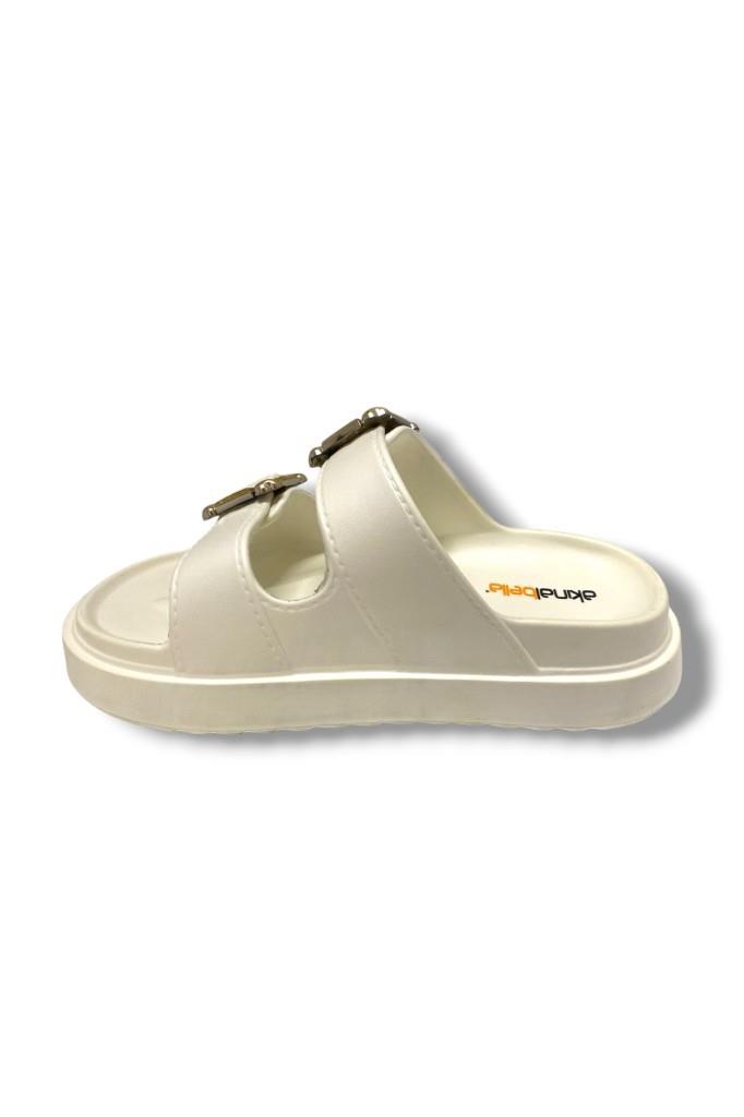 Akınal E474.Z.0000-25 Eva Altın Tokalı Çift Bant Kadın Terlik