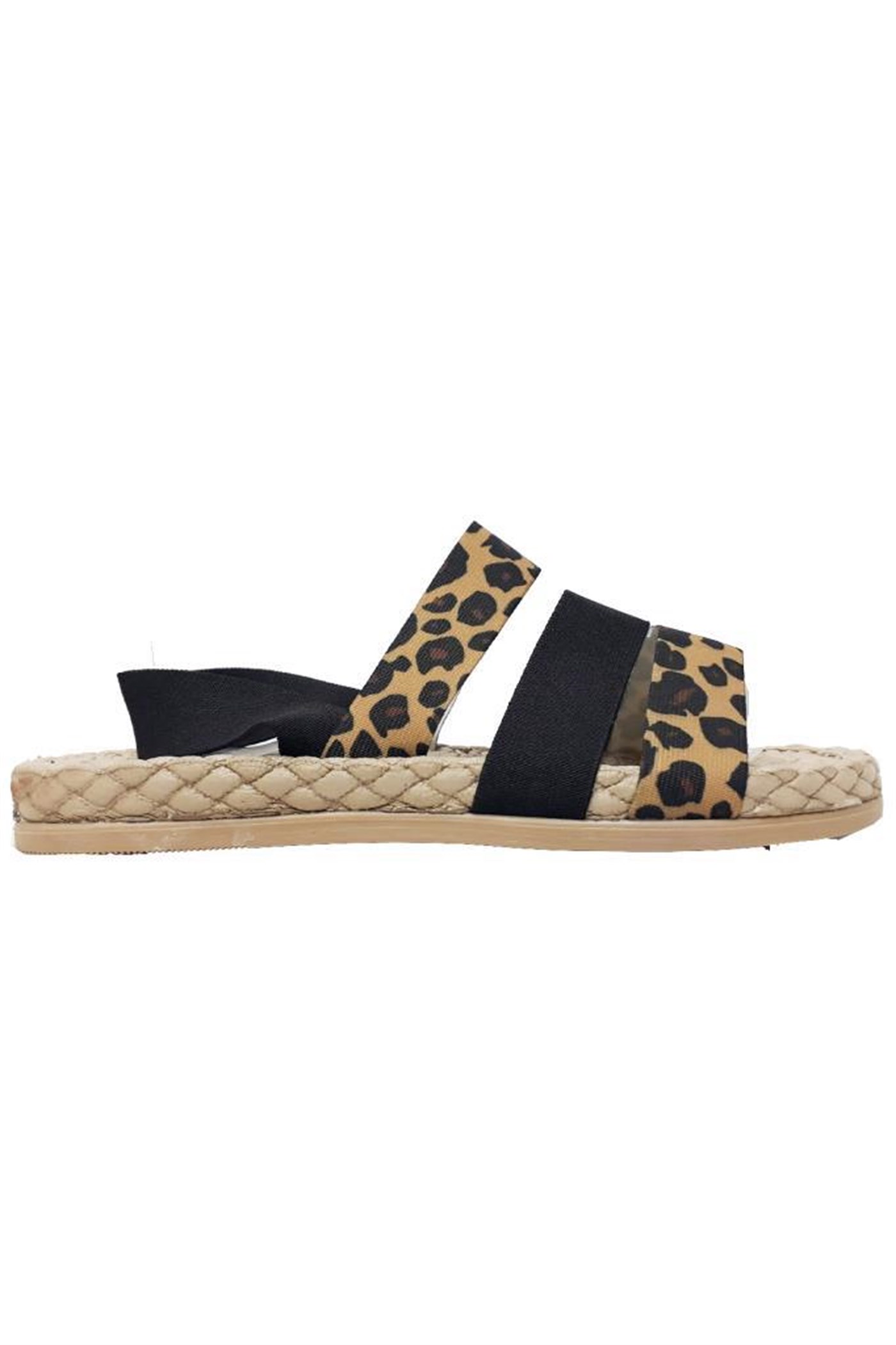 Apeks 1527 Hasır Taban Kadın Sandalet Siyah Leopar Desenli