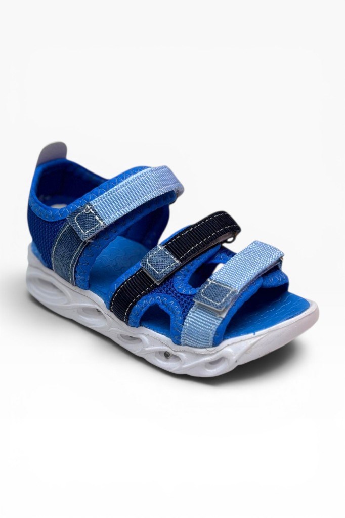 Arzen Bebe 230-26 3 Cırtlı Işıklı Anatomik Çocuk Sandalet Mavi Lacivert Buz 26-30
