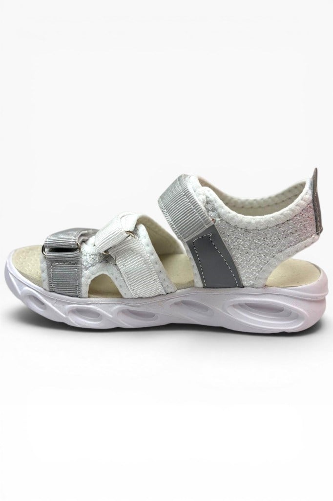 Arzen Bebe 231-26 3 Cırtlı Anatomik Çocuk Sandalet Beyaz Gri 31-35