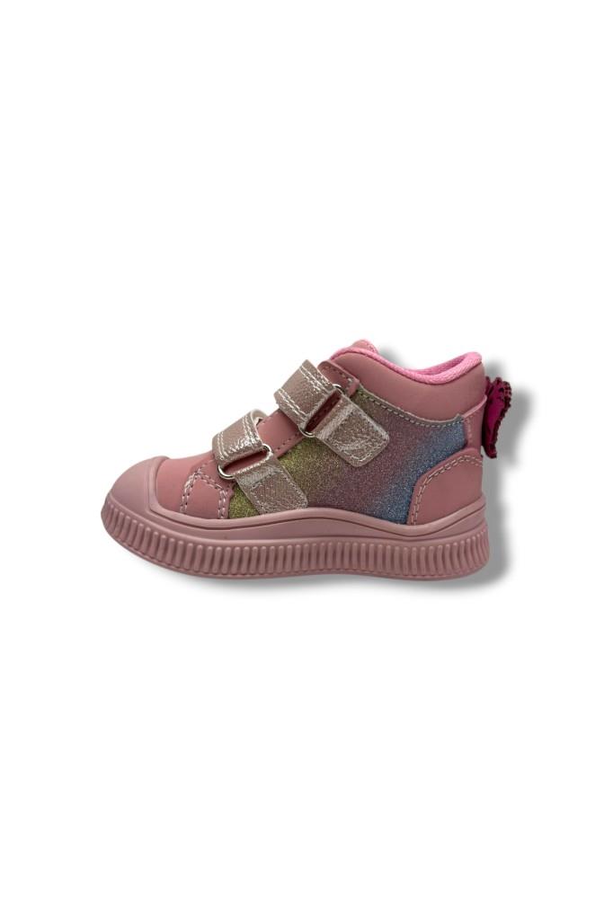 Arzen Bebe 650-26 Simli Deri Sıcak Astar Anatomik Çift Cırtlı Kız Çocuk Bot Pembe Renkli  22-25