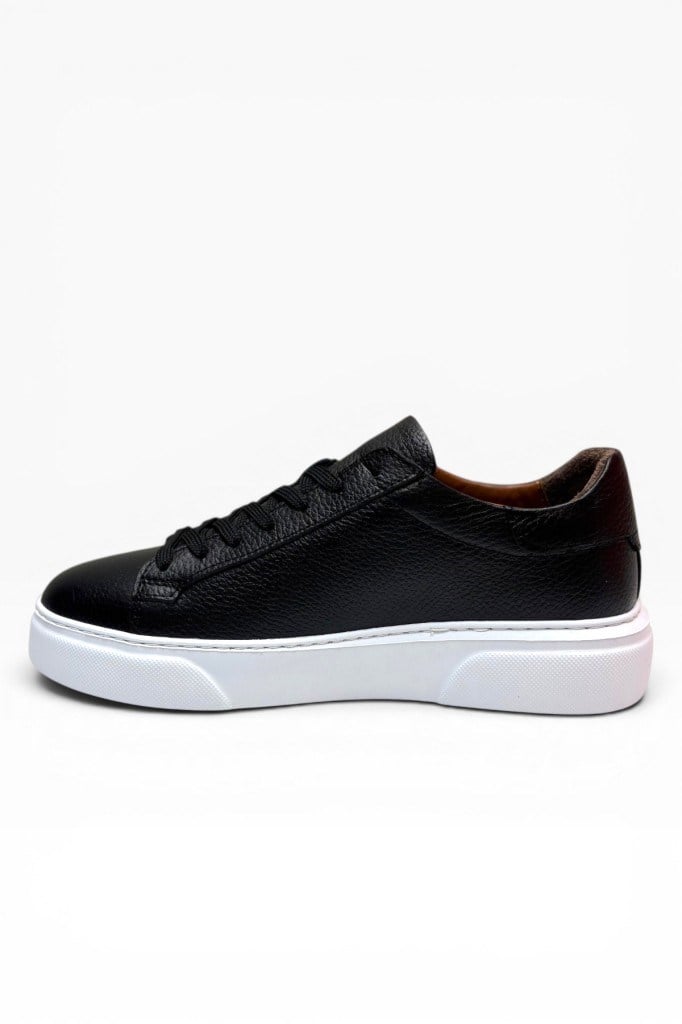 BRT LF-050-26 Hakiki Baskı Deri Anatomik Erkek Sneaker Siyah Beyaz