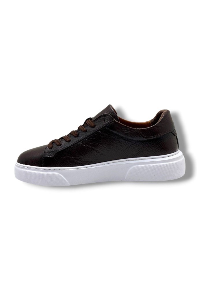 BRT LF-050-26 Hakiki Baskı Deri Anatomik Erkek Sneaker Kahve Beyaz