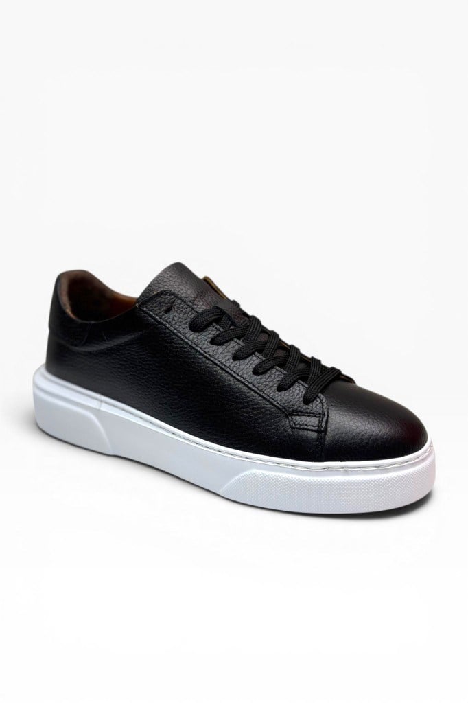 BRT LF-050-26 Hakiki Baskı Deri Anatomik Erkek Sneaker Siyah Beyaz