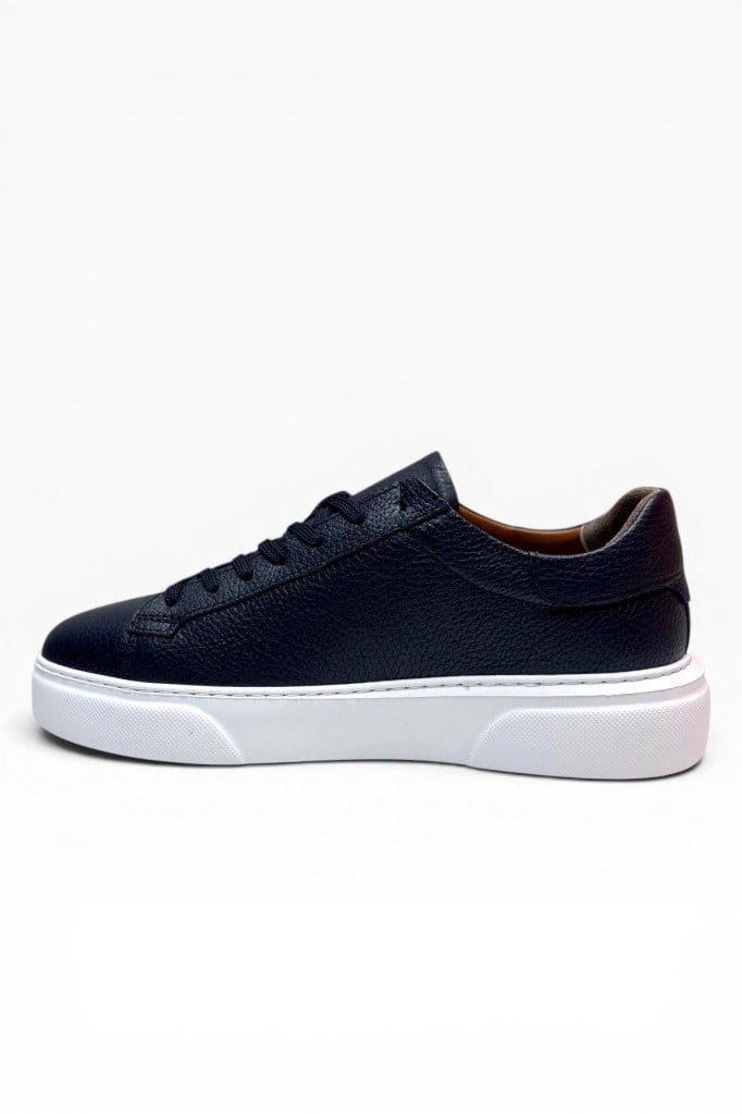 BRT LF-050-26 Hakiki Baskı Deri Anatomik Erkek Sneaker Lacivert Beyaz