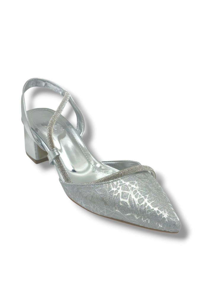 C-Shoes LH854-26 Grafiti Şerit Taşlı Kısa Kalın Topuk Kadın Ayakkabı 41-42