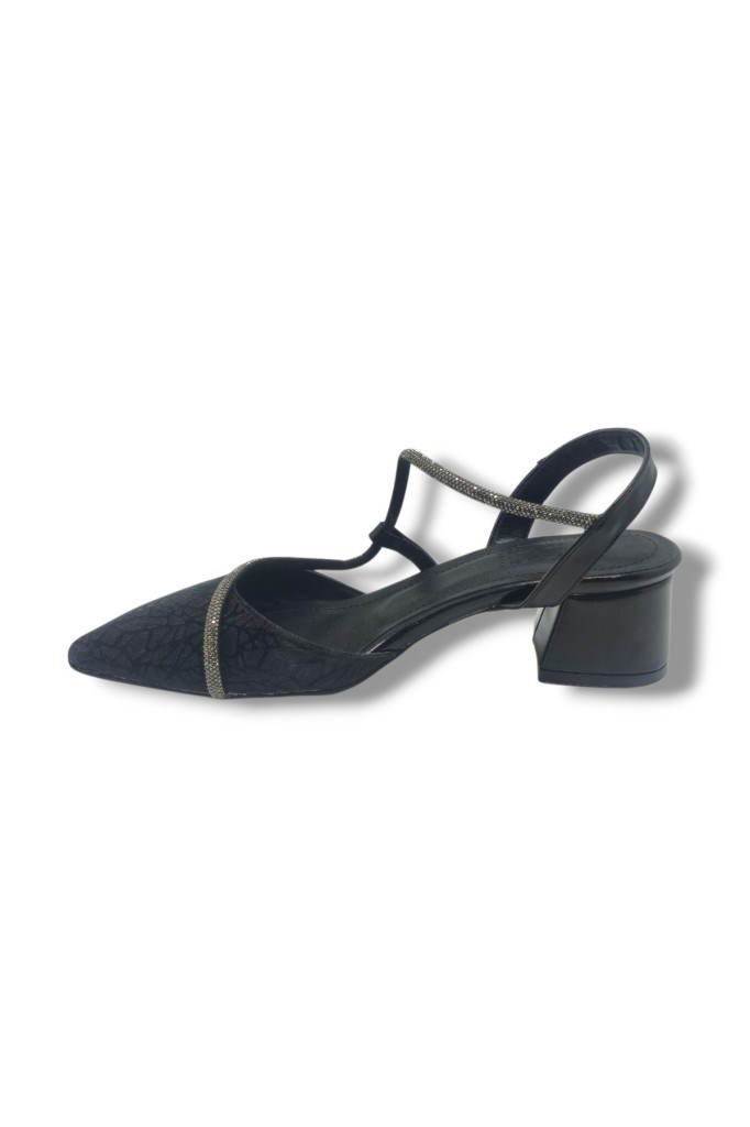 C-Shoes LH854-26 Grafiti Şerit Taşlı Kısa Kalın Topuk Kadın Ayakkabı 41-42