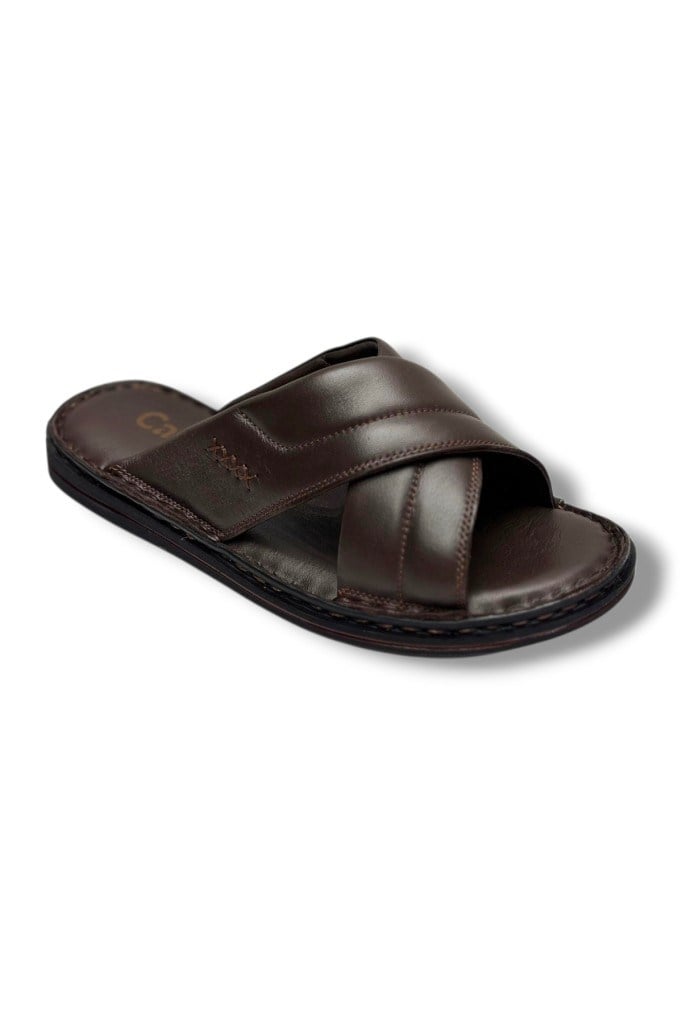 Cakgo 170-26 Hakiki Deri Ultra Soft Çapraz Bant Anatomik Erkek Terlik 40-47