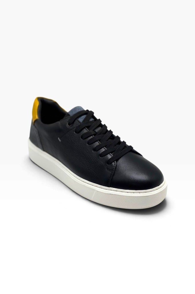 Cakgo 220-26 Hakiki Deri Anatomik Taban Erkek Sneaker Siyah Sarı Beyaz