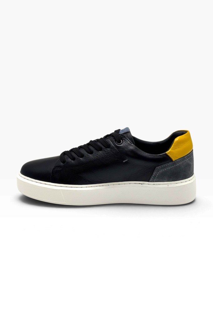 Cakgo 220-26 Hakiki Deri Anatomik Taban Erkek Sneaker Siyah Sarı Beyaz