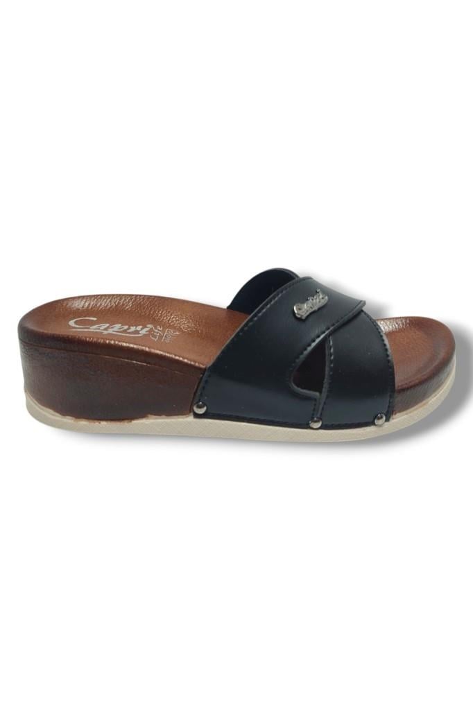 Capri 9002-25 Deri Çapraz Bant Capri Tokalı Kadın Terlik