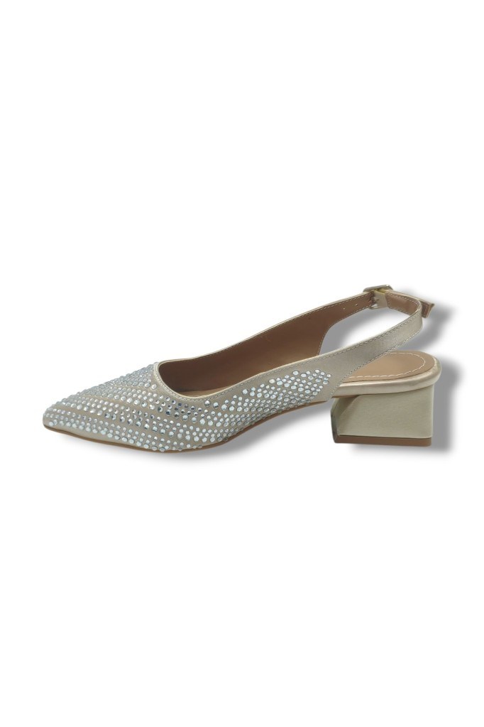 Ceylan Shoes 125-26 Taşlı Parlak Saten Kısa Kare Topuk Kadın Ayakkabı 36-41