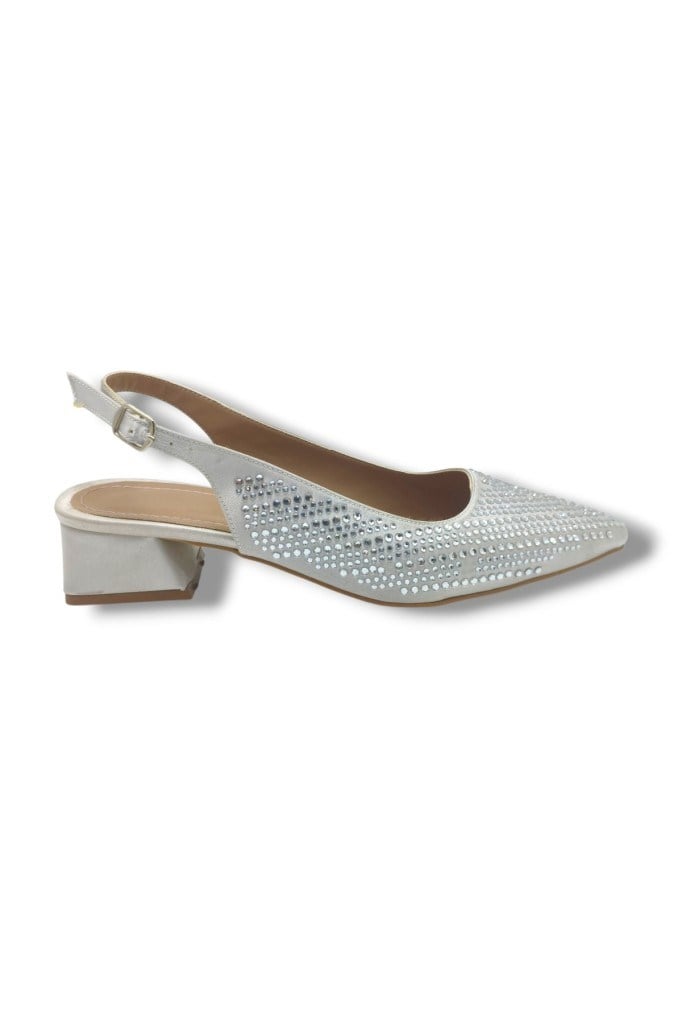 Ceylan Shoes 125-26 Taşlı Parlak Saten Kısa Kare Topuk Kadın Ayakkabı 36-41