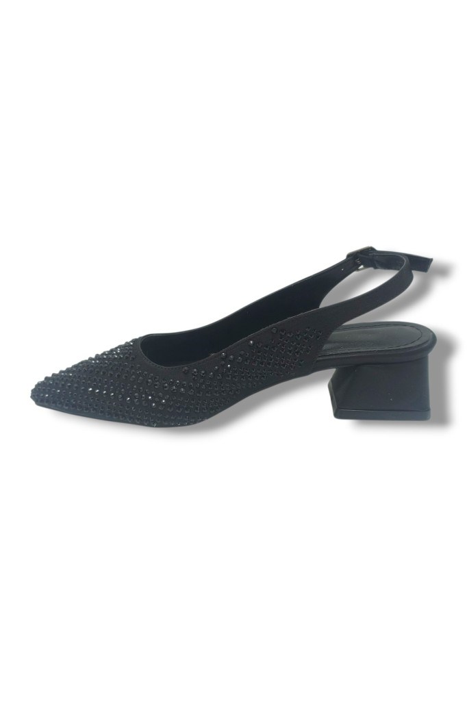 Ceylan Shoes 125-26 Taşlı Parlak Saten Kısa Kare Topuk Kadın Ayakkabı 36-41