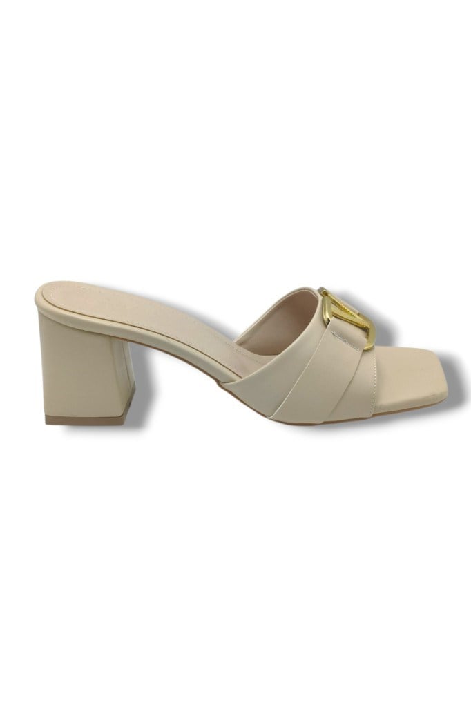 Ceylan Shoes 225-26 Cilt V Tokalı Kalın Topuk Kadın Terlik