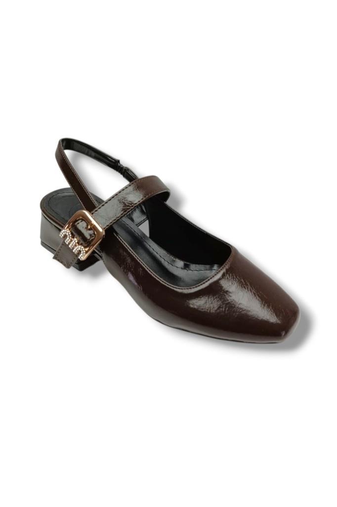 Ceylan Shoes 315-26 Kırışık Rugan Deri Kısa Kare Topuk Arkası Açık Kadın Ayakkabı
