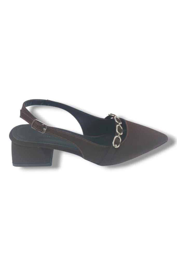 Defne 802-26 Süet Şerit Elips Taşlı Kısa Kare Topuk Kadın Ayakkabı