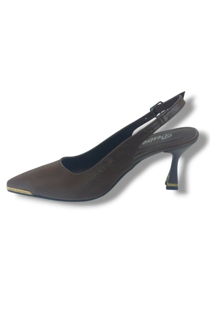 Desire 550-26 Baskılı Parlak Nubuk Taşlı İnce Topuk Kadın Stiletto (8cm)