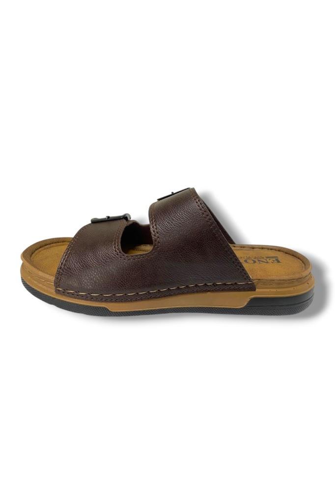 Enova M253-0202-25 Deri Anatomik Soft Çift Bant Erkek Terlik