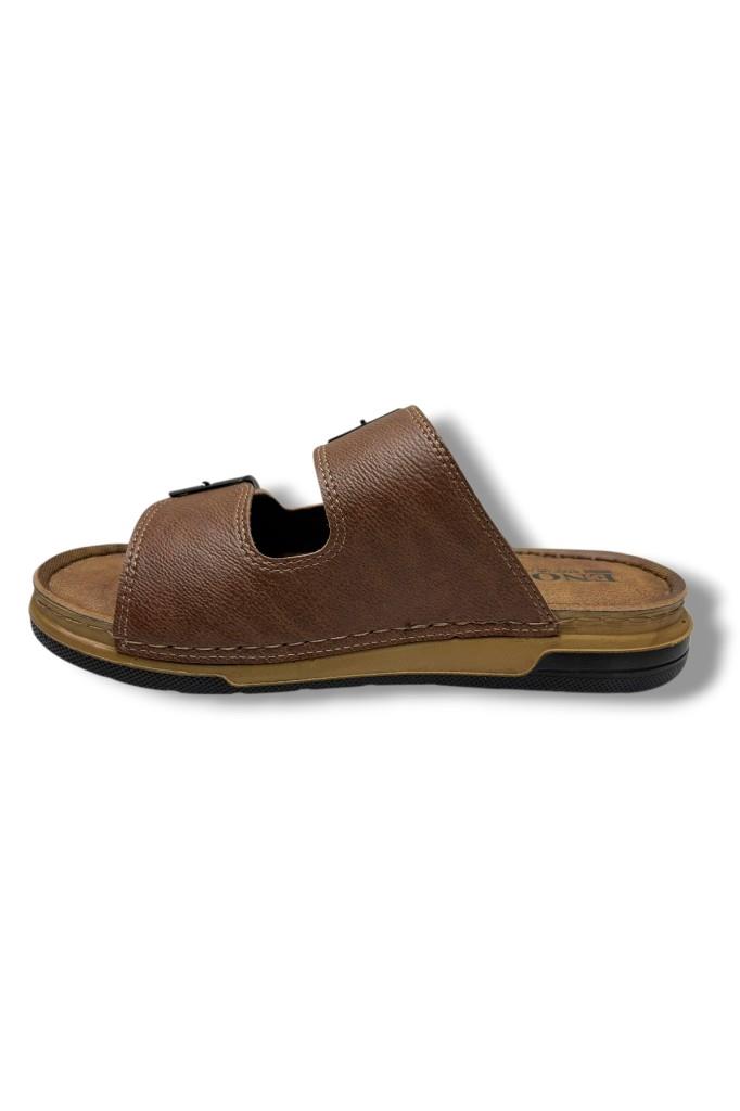 Enova M253-0202-26 Deri Anatomik Soft Çift Bant Erkek Terlik