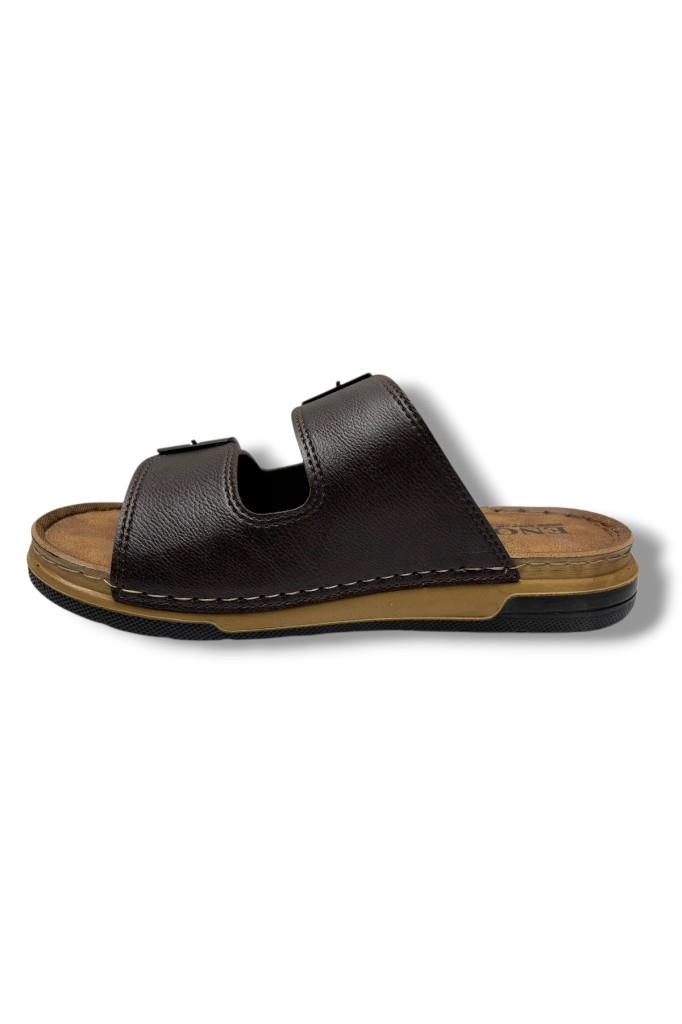 Enova M253-0202-26 Deri Anatomik Soft Çift Bant Erkek Terlik