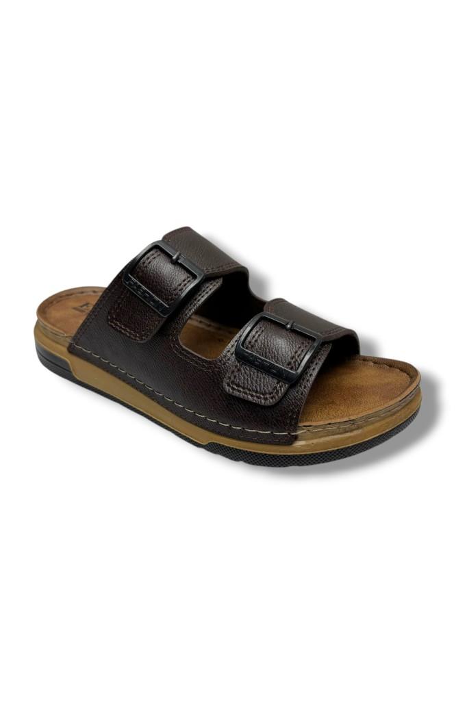 Enova M253-0202-26 Deri Anatomik Soft Çift Bant Erkek Terlik