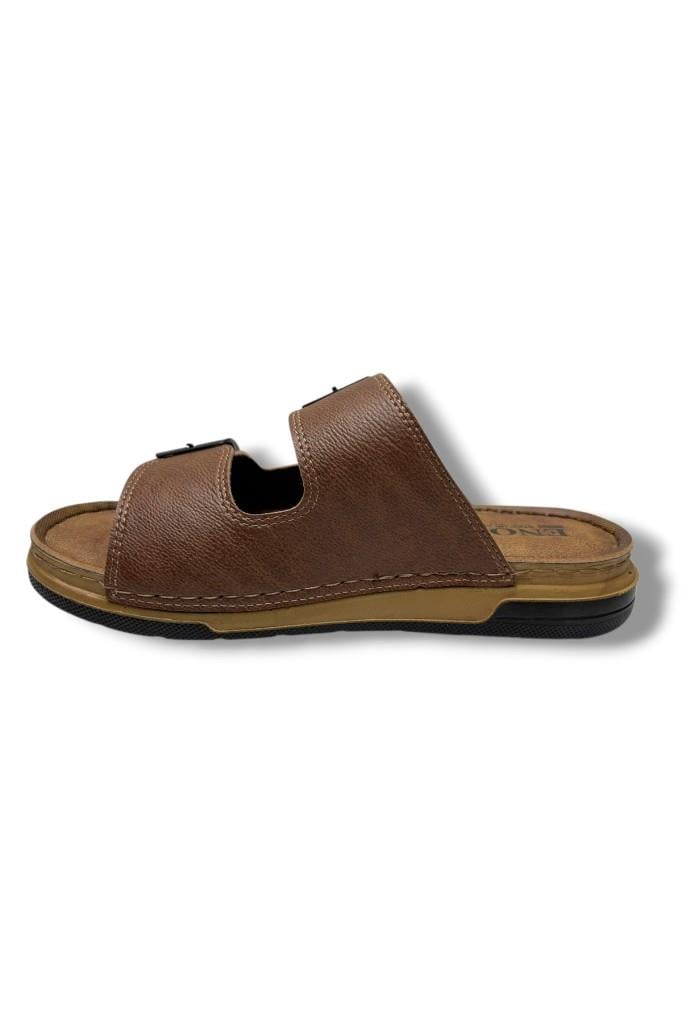 Enova M253-0202-26 Deri Anatomik Soft Çift Bant Erkek Terlik