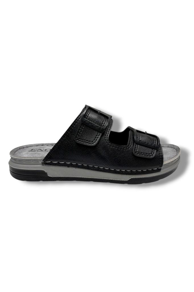 Enova M253-0202-26 Deri Anatomik Soft Çift Bant Erkek Terlik