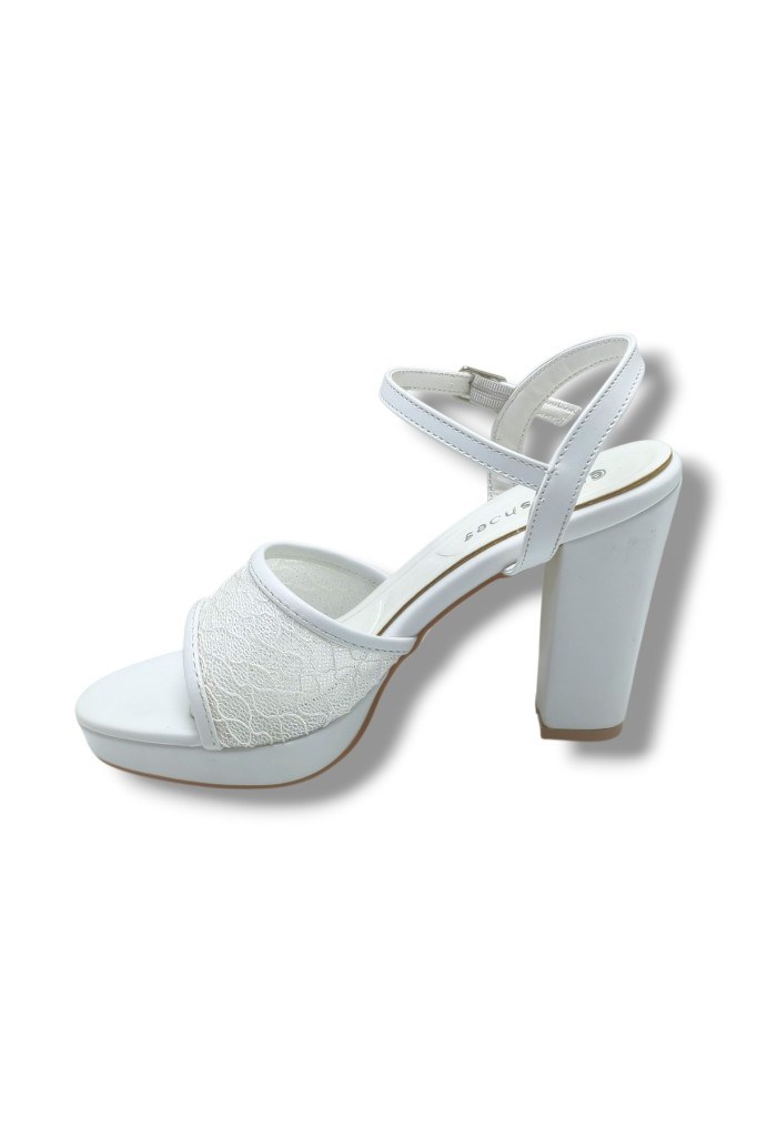 Erbay 320-26 Simli Dantelli Cilt Tek Bant Kalın Topuk Kadın Sandalet(11cm)