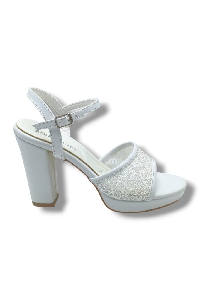 Erbay 320-26 Simli Dantelli Cilt Tek Bant Kalın Topuk Kadın Sandalet(11cm)