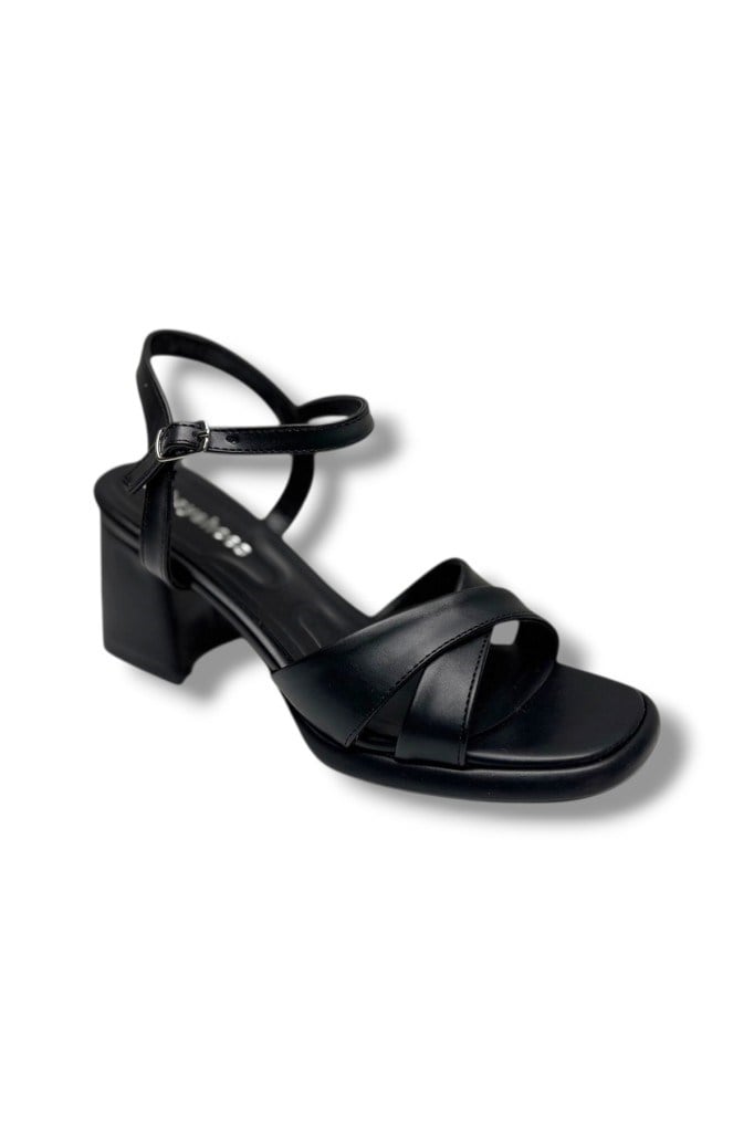 Erbay 405-26 Cilt Deri Çapraz Bant Kalın Topuk Anatomik Kadın Sandalet(7cm)