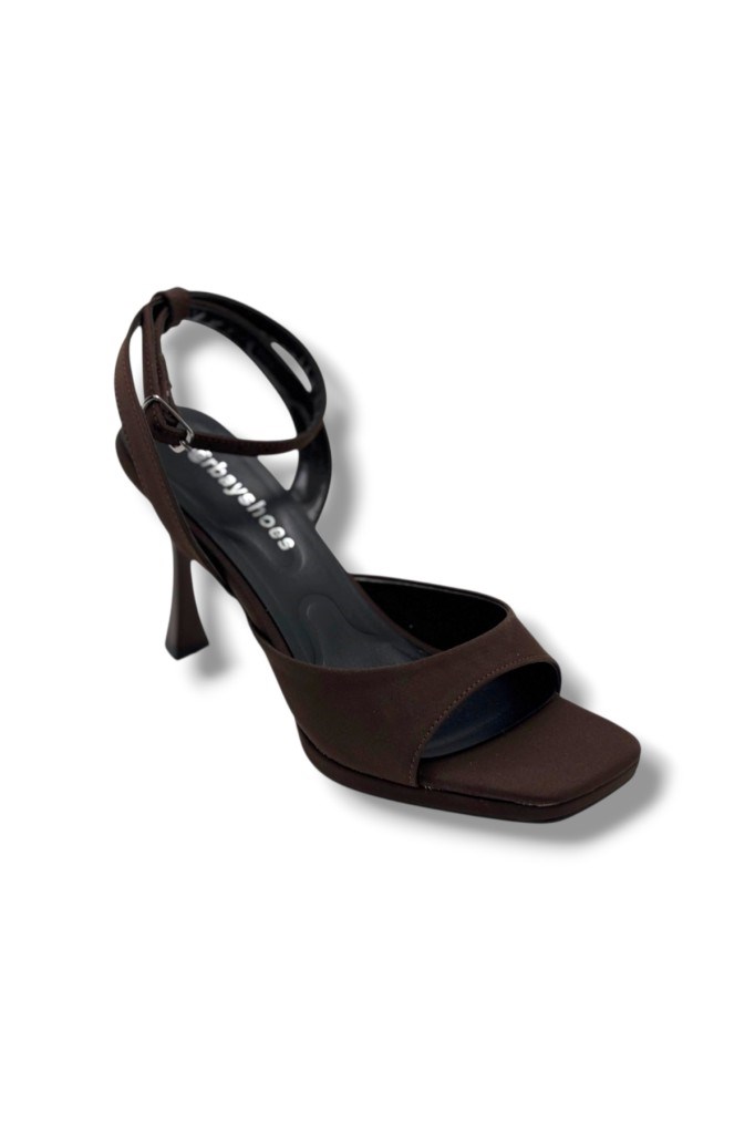 Erbay 603-26 Parlak Saten Tek Bant Orta Boy Topuk Kadın Sandalet(10cm)