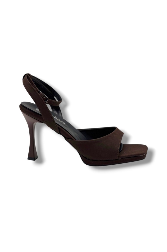 Erbay 603-26 Parlak Saten Tek Bant Orta Boy Topuk Kadın Sandalet(10cm)