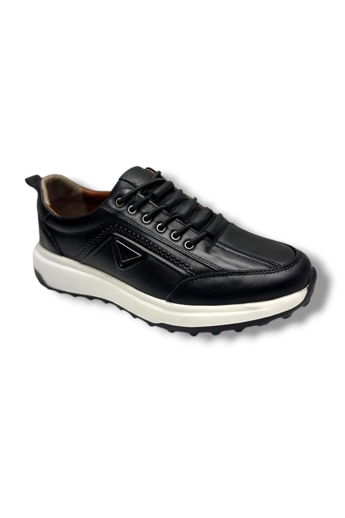 Lion Brothers 2007-26 Hakiki Deri Anatomik Jel Taban Lastik Bağcıklı Erkek Ayakkabı Siyah Beyaz