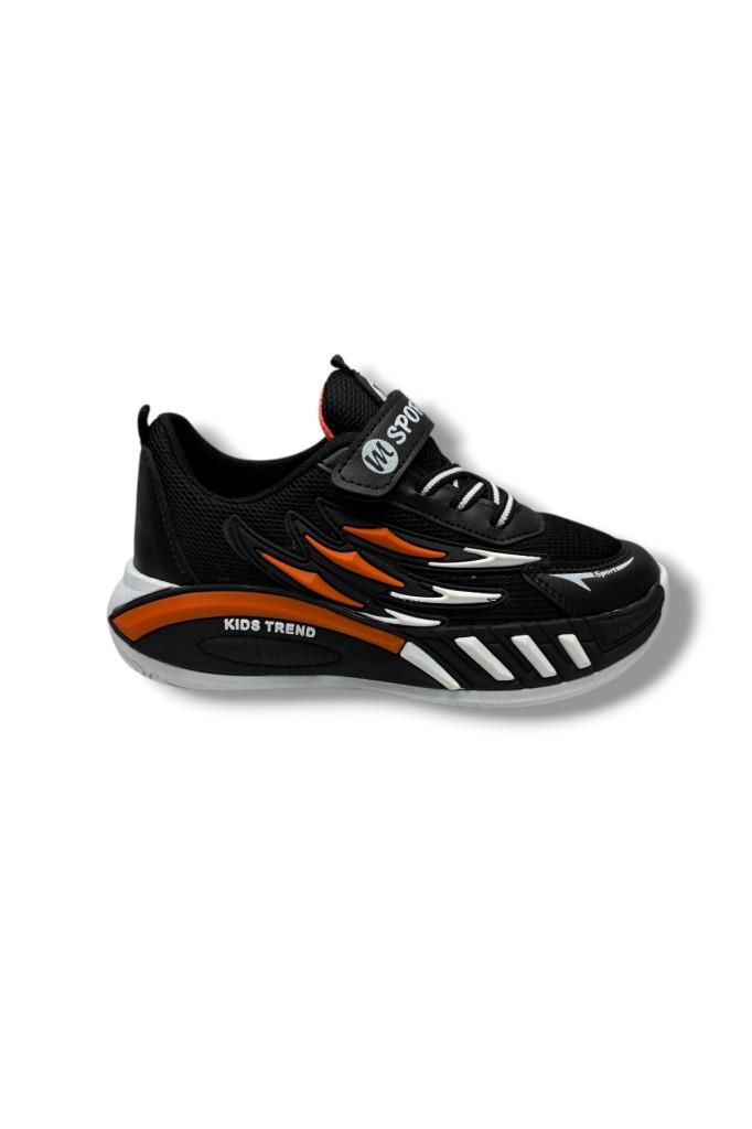 M.Sport Line 4000-26 Anorak Deri Anatomik Cırtlı Çocuk Sneaker Siyah Turuncu 31-35