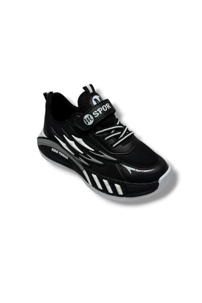 M.Sport Line 4000-26 Anorak Deri Anatomik Cırtlı Çocuk Sneaker Siyah Gri 31-35