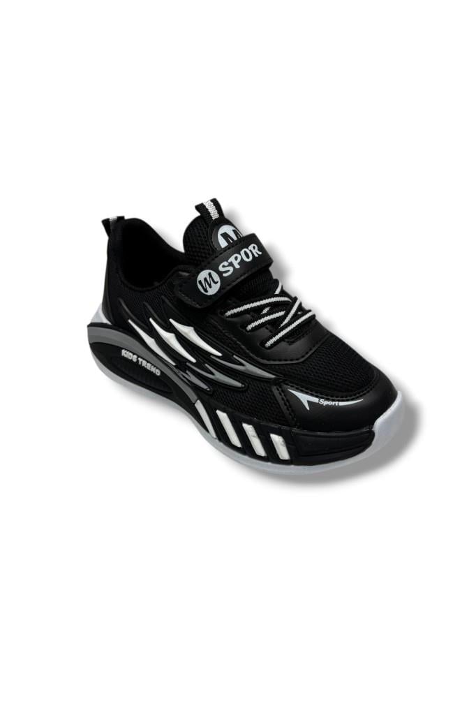 M.Sport Line 4000-26 Anorak Deri Anatomik Cırtlı Çocuk Sneaker Siyah Gri 31-35