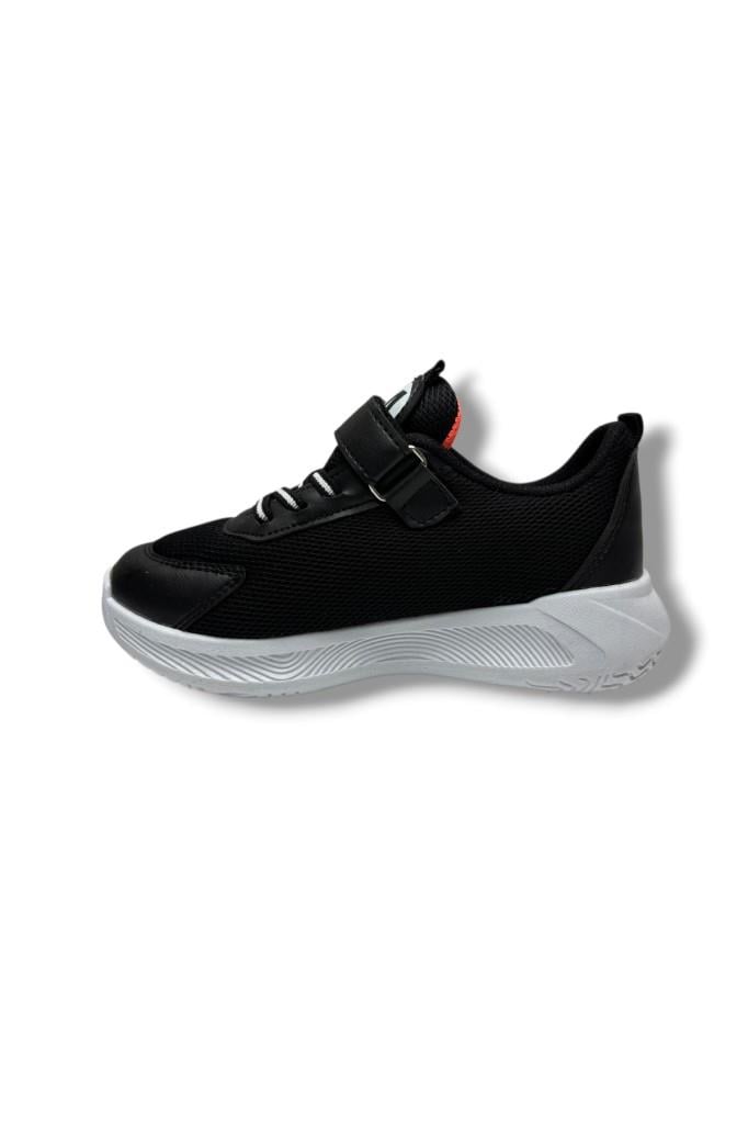 M.Sport Line 4000-26 Anorak Deri Anatomik Cırtlı Çocuk Sneaker Siyah Turuncu 31-35