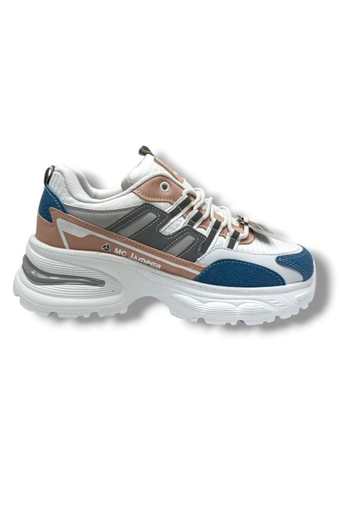 Marco Jamper 2286-26 Anorak Deri Anatomik Kadın Sneaker Petrol Beyaz Pudra