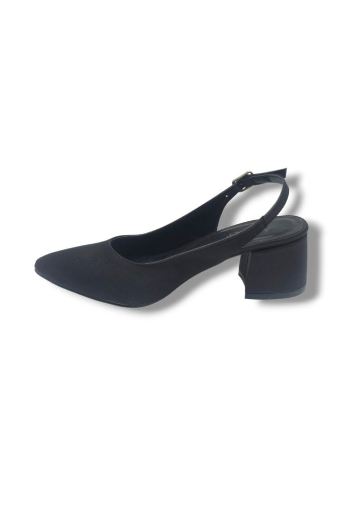 Mengi 694-26 Saten Arkası Açık Kalın Topuk Kadın Ayakkabı(6cm)