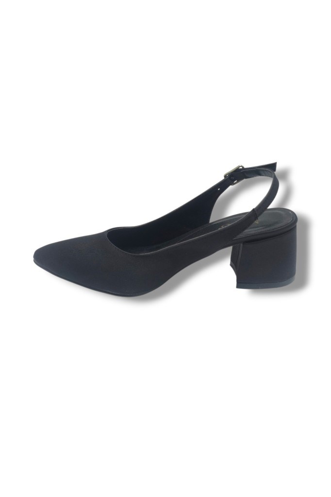 Mengi 694-26 Saten Arkası Açık Kalın Topuk Kadın Ayakkabı(6cm)