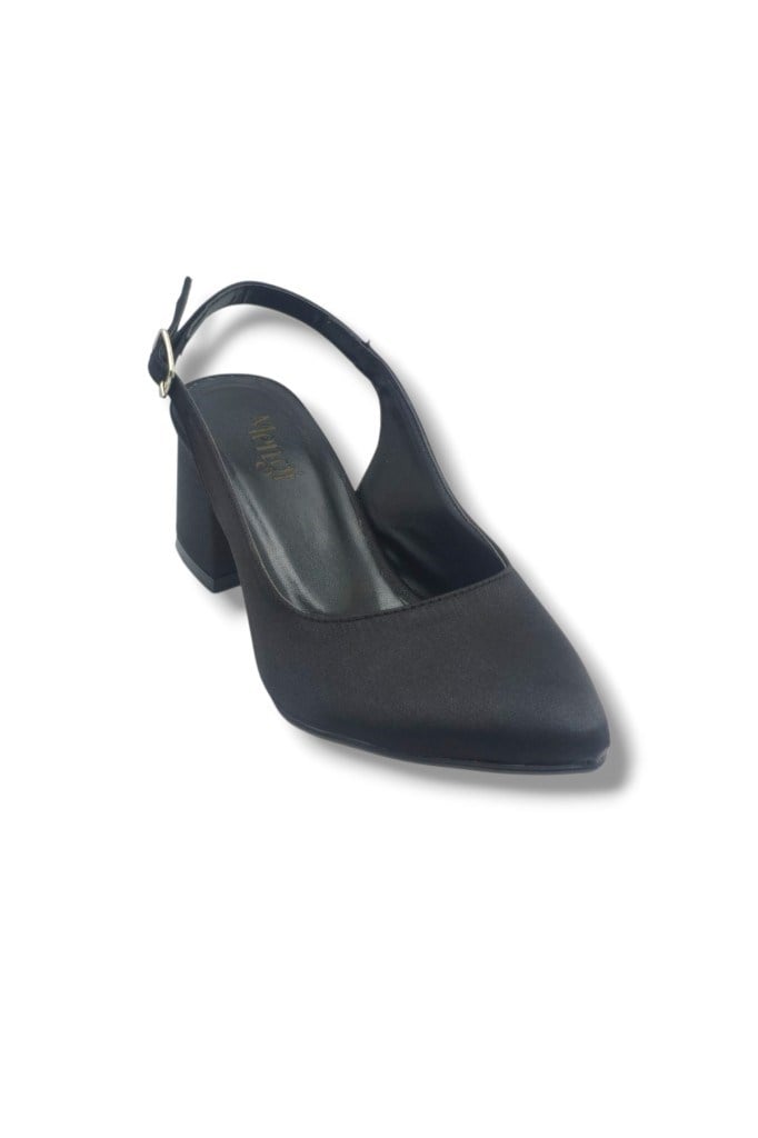 Mengi 694-26 Saten Arkası Açık Kalın Topuk Kadın Ayakkabı(6cm)