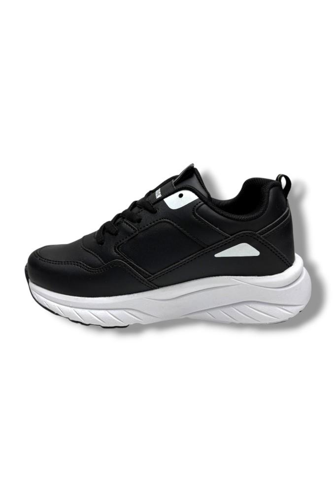 Queen Step 2105-26 Cilt Deri Anatomik Kadın Sneaker Siyah Beyaz 36-40