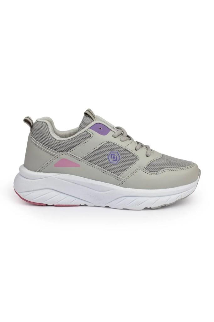 Queen Step 2105-26 Cilt Deri Anatomik Kadın Sneaker Gri Mor Beyaz