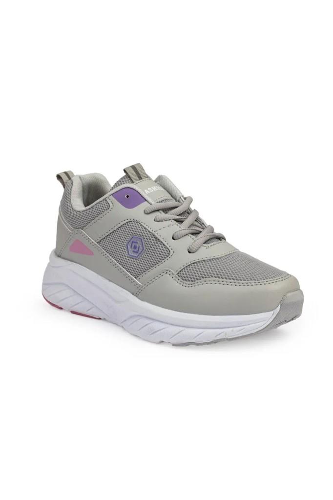 Queen Step 2105-26 Cilt Deri Anatomik Kadın Sneaker Gri Mor Beyaz
