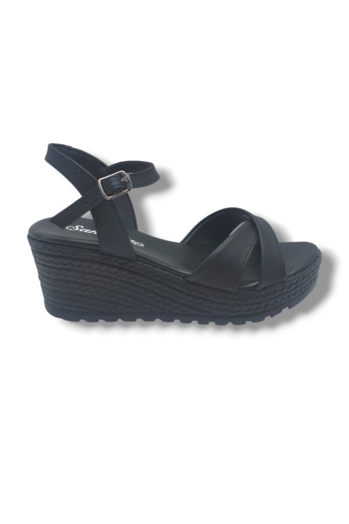 Şanzelize K302-26 Cilt Çapraz Bant Dolgu Taban Kadın Sandalet
